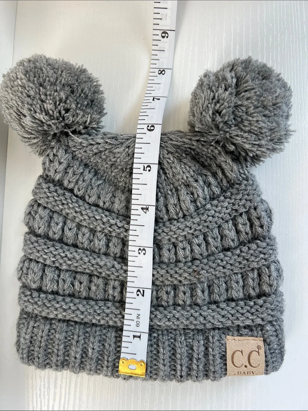C.C Baby | Grey Double Pom Knit Beanie for Babies